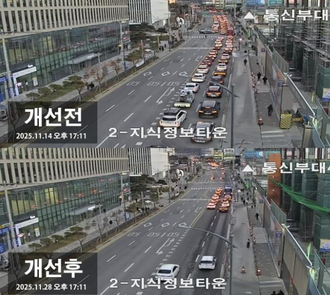 과천대로7길 퇴근시간대 모습(개선 전후)