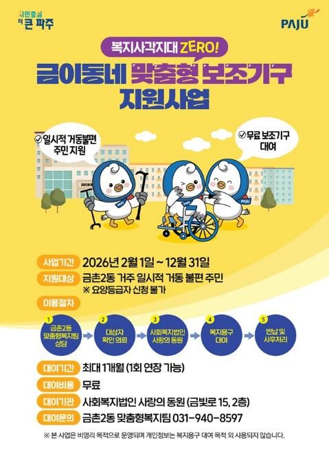 파주시 금촌2동, 거동 불편 주민 대상 ‘복지용구 무상 대여 사업’ 본격 추진