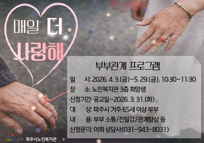 파주시노인복지관 노인상담센터, 노년기 부부관계 증진 프로그램 운영